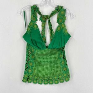 NWT Catherine Malandrino Laser Cut Halter Top Womens Small Green Weeds Nancy